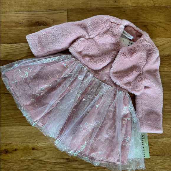 Bonnie Jean Pink Dress with Faux Fur Jacket BNWT - Picture 1 of 5